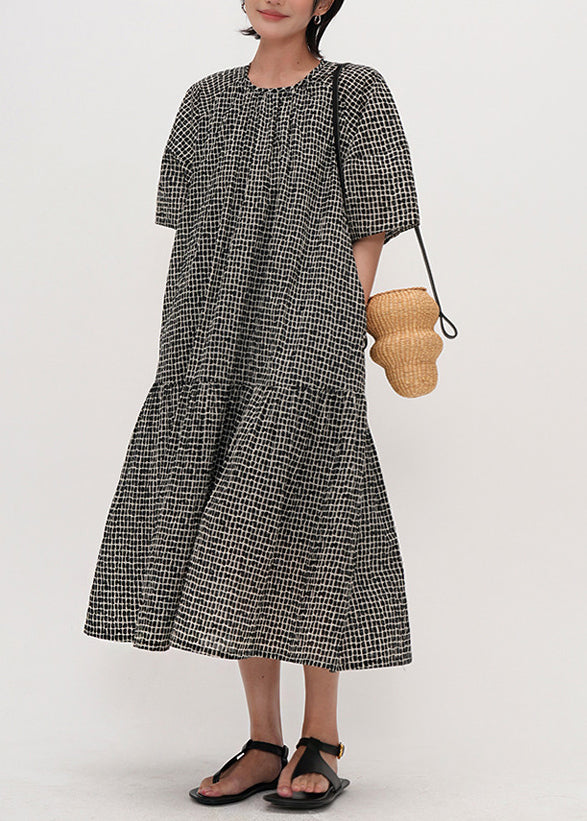 Women Black Oversized Print Cotton Maxi Dresses Summer