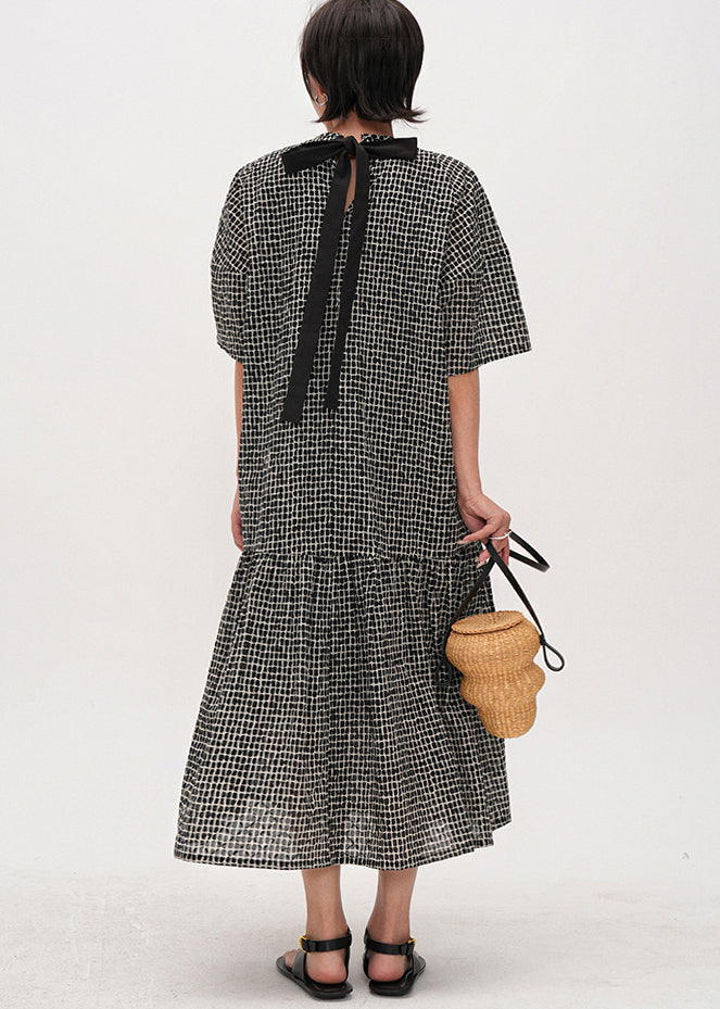 Women Black Oversized Print Cotton Maxi Dresses Summer