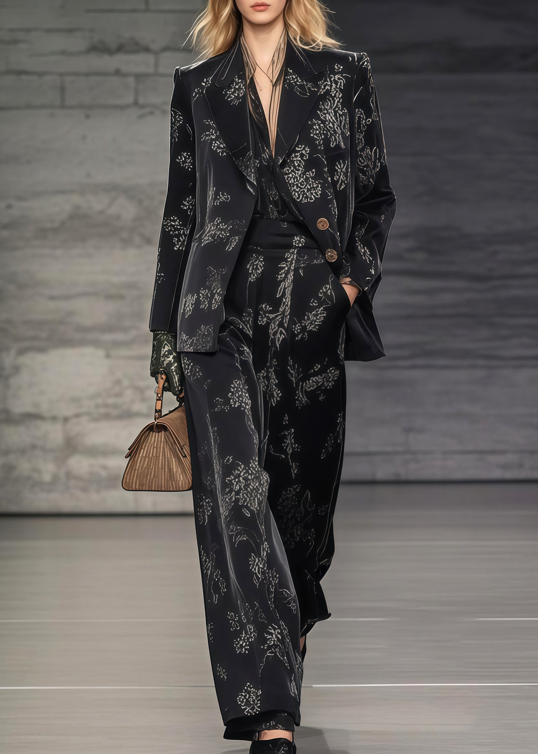 Women Black Oversized Print Spandex Two Pieces Set Spring