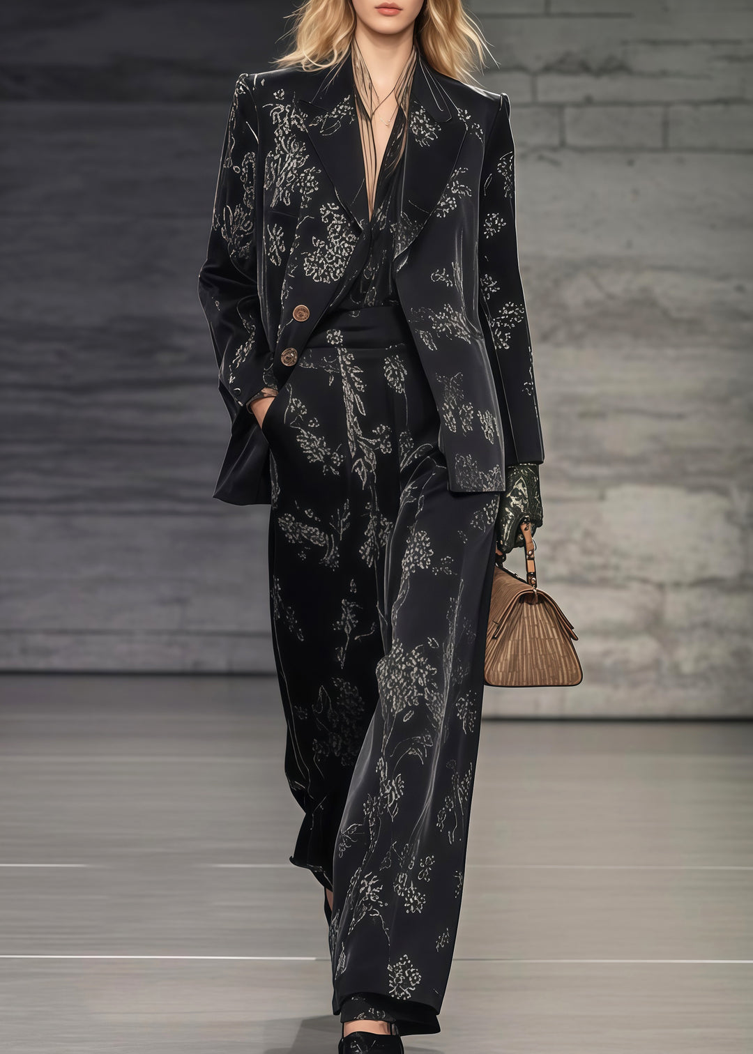 Women Black Oversized Print Spandex Two Pieces Set Spring