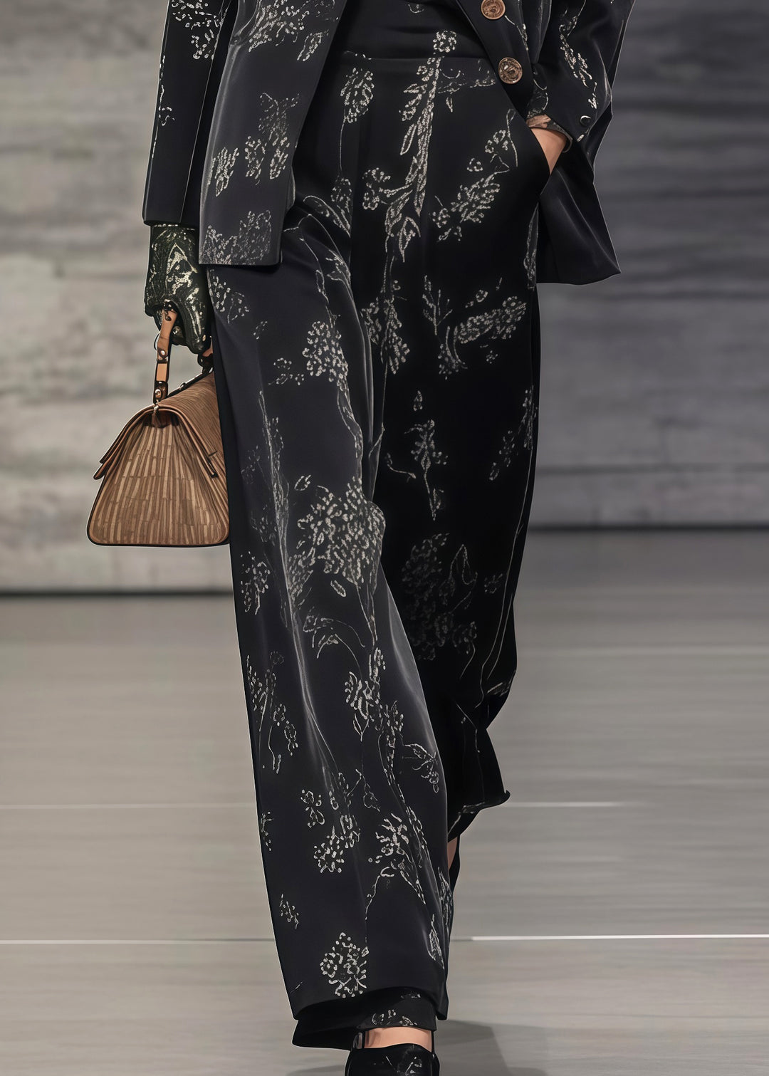 Women Black Oversized Print Spandex Two Pieces Set Spring