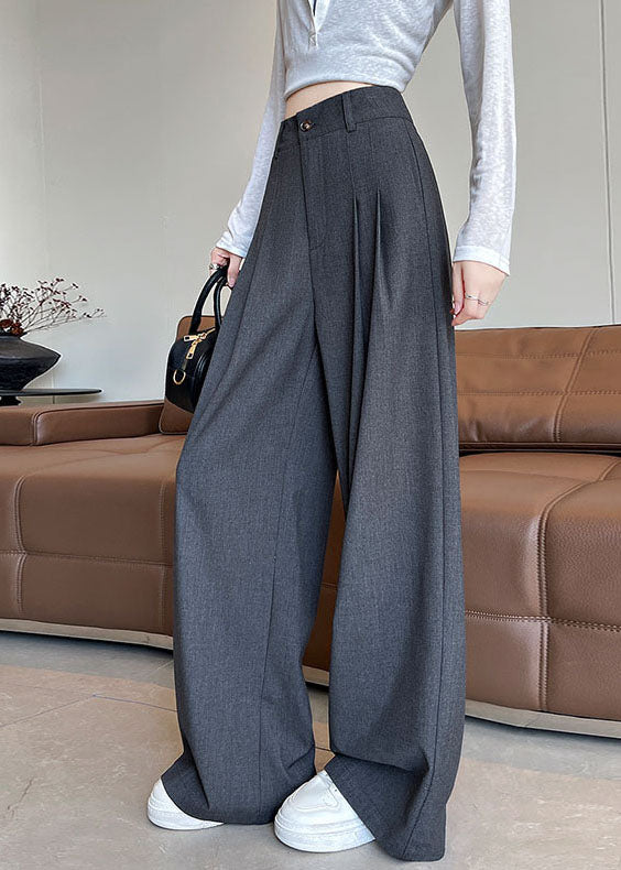 Women Black Oversized Wrinkled Straight Pants Fall
