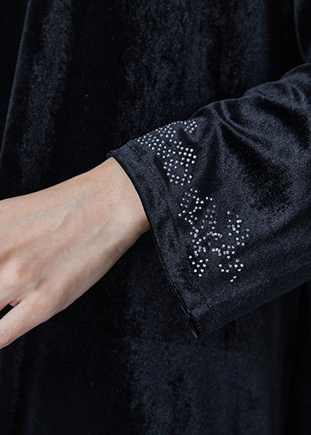 Women Black Oversized Zircon Silk Velvet Two Pieces Set Spring