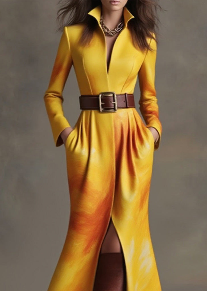 Women Black Print Front Open Cotton Long Dresses Spring