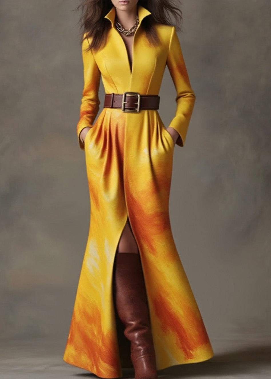 Women Black Print Front Open Cotton Long Dresses Spring