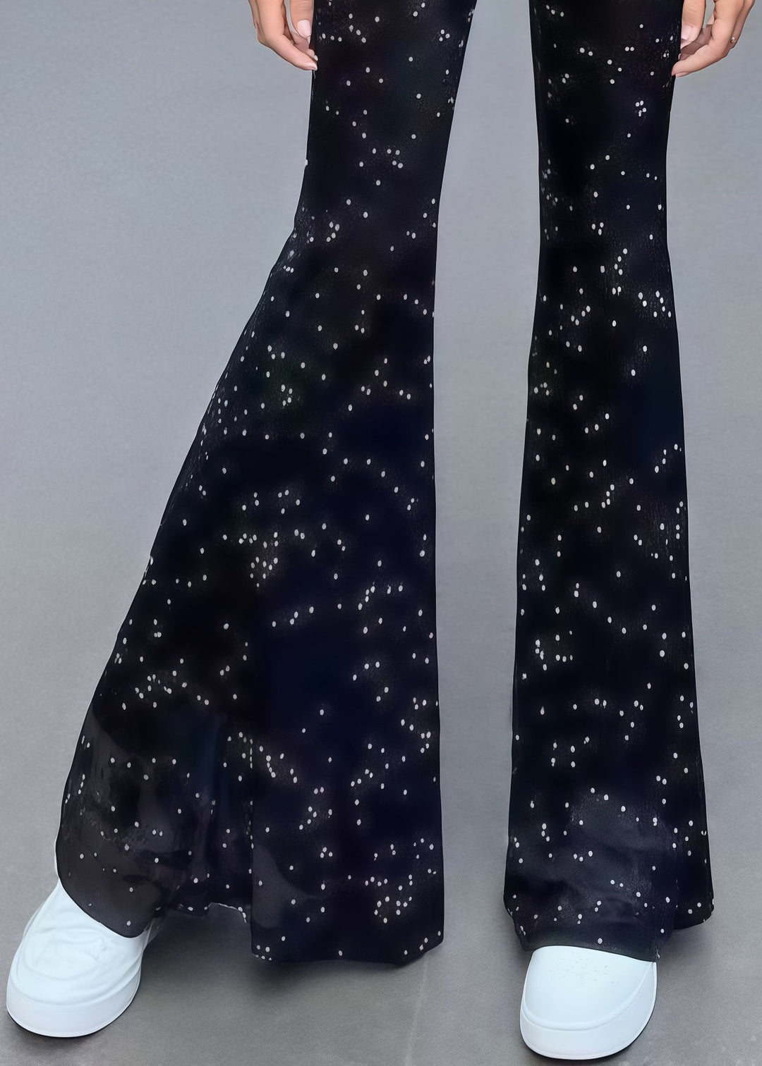 Women Black Rhinestone Mesh Tulle Flare Bottoms Summer