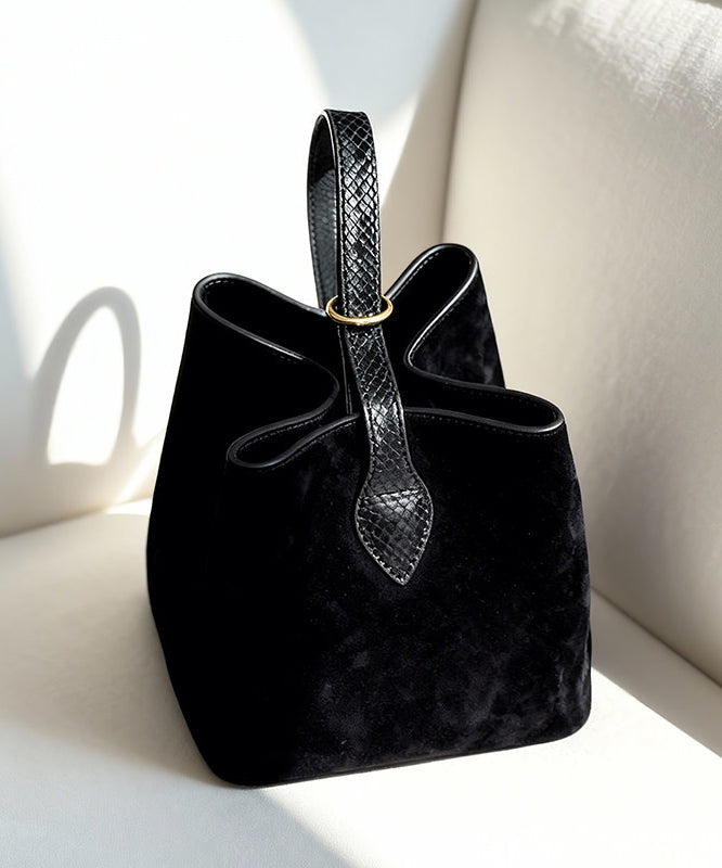 Women Black Solid Durable Fine Suede Bucket Bag