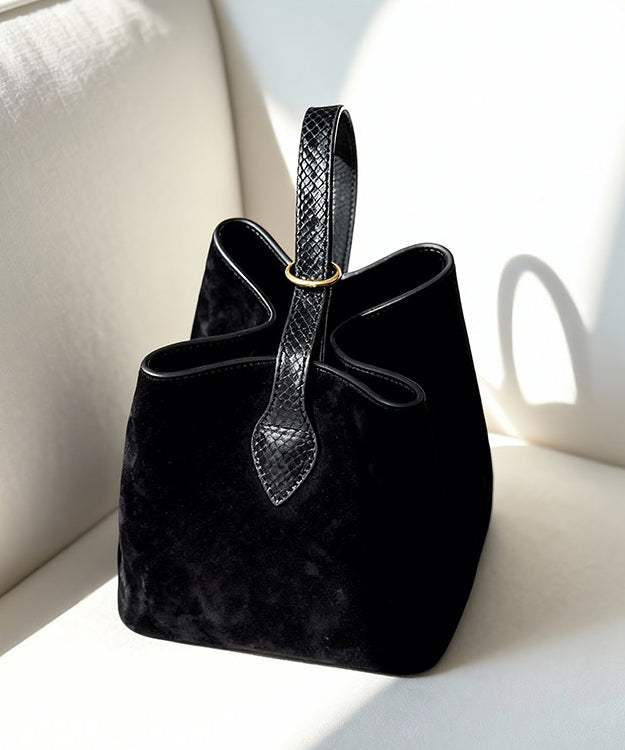 Women Black Solid Durable Fine Suede Bucket Bag