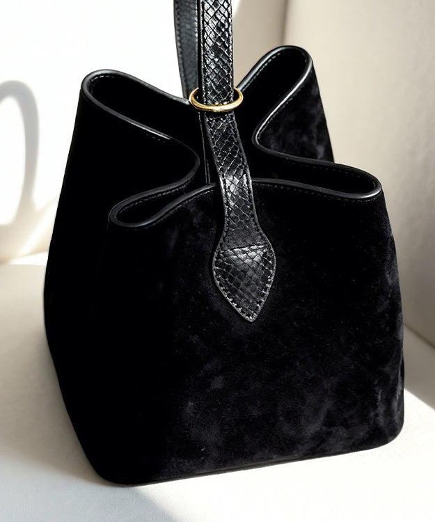 Women Black Solid Durable Fine Suede Bucket Bag
