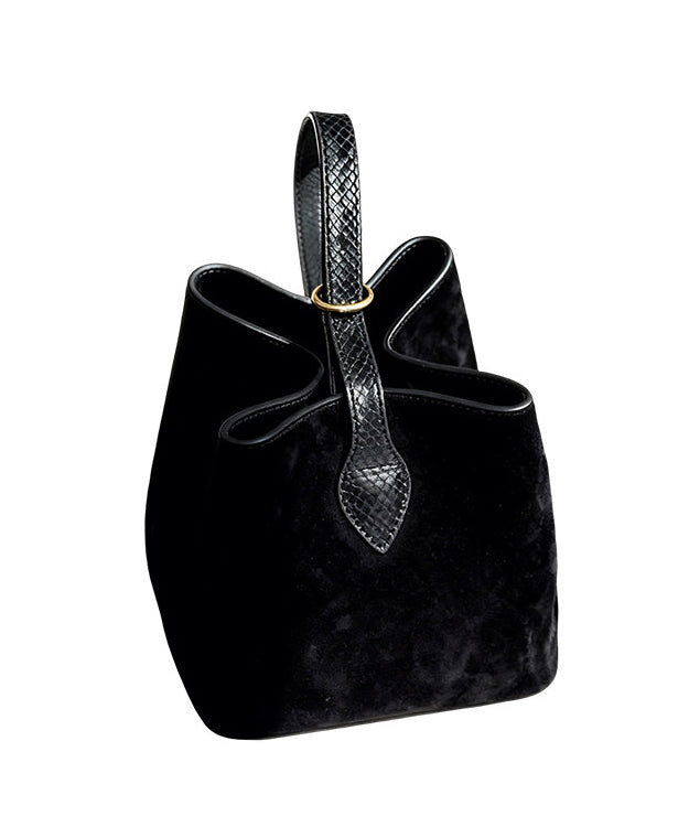 Women Black Solid Durable Fine Suede Bucket Bag