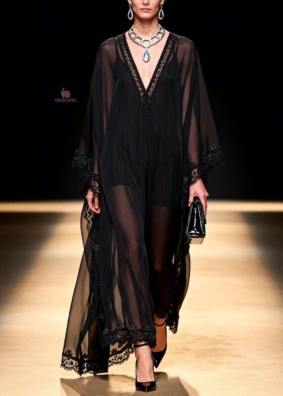 Women Black V Neck Patchwork Chiffon Maxi Dresses Summer