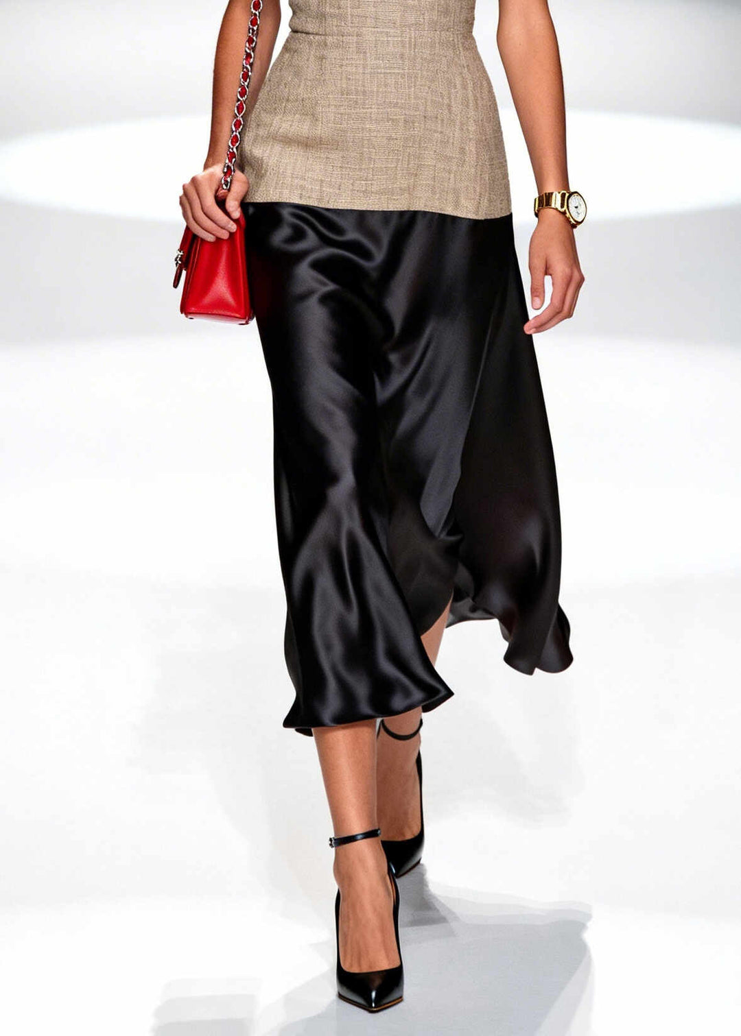 Women Black V Neck Patchwork Silk Spaghetti Strap Dress Summer