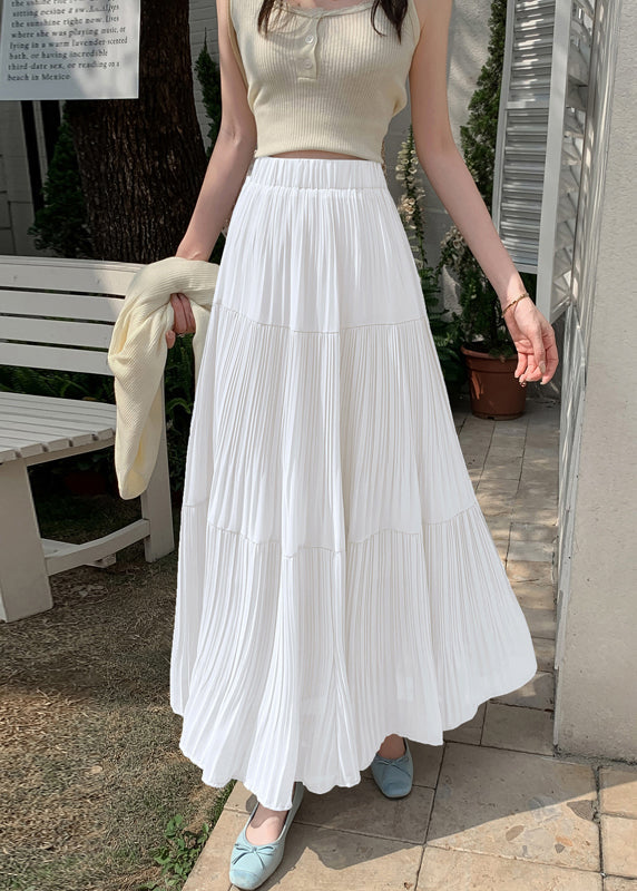 Women Black Wrinkled Elastic Waist Chiffon Skirt Summer