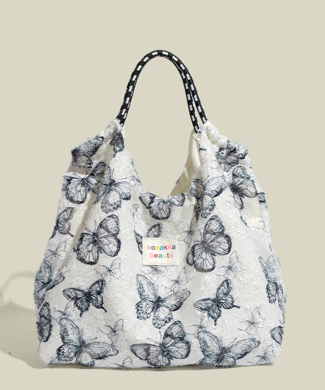 Women Blue Butterfly Large Capacity Canvas Tote Bags