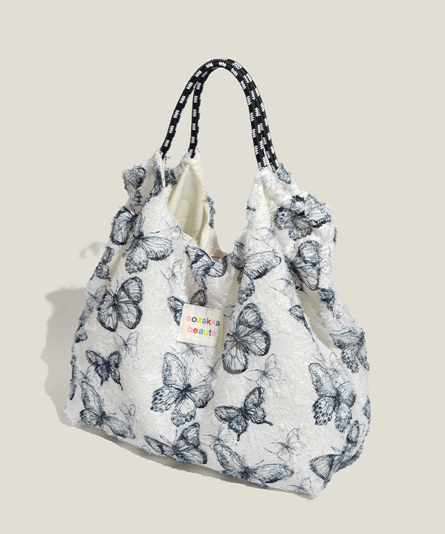 Women Blue Butterfly Large Capacity Canvas Tote Bags