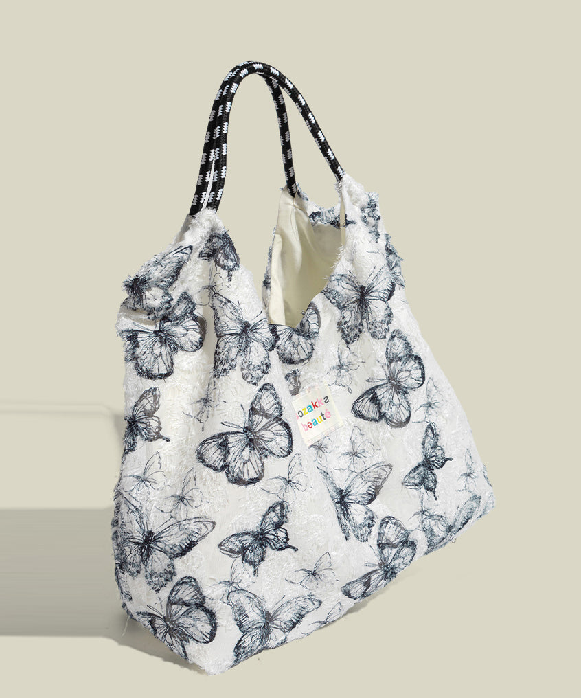 Women Blue Butterfly Large Capacity Canvas Tote Bags