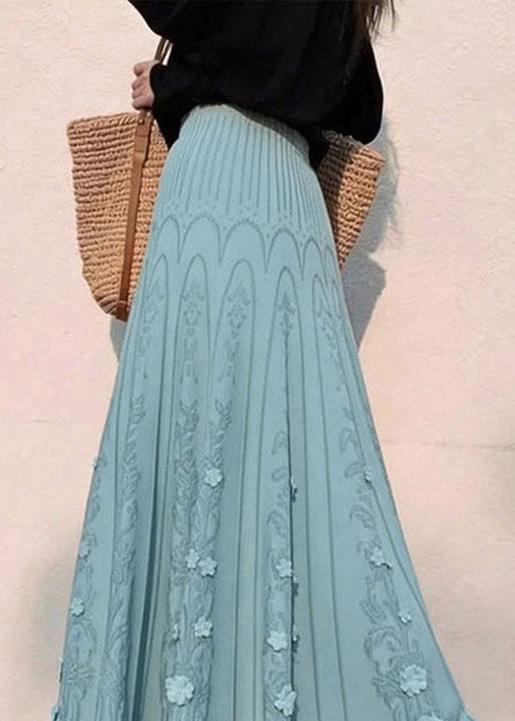 Women Blue Floral Elastic Waist A Line Skirts