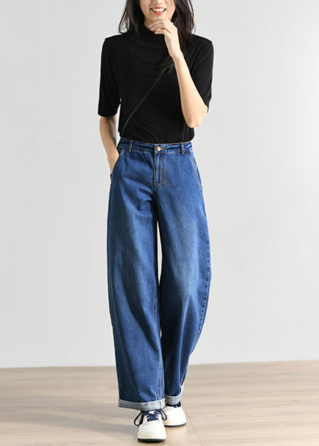 Women Blue High Waist Denim Pants Summer