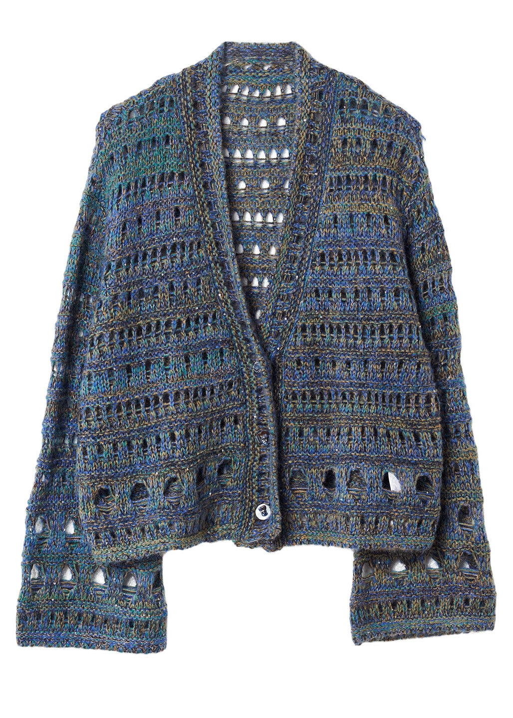 Women Blue Oversized Hollow Out Knit Loose Coat Fall