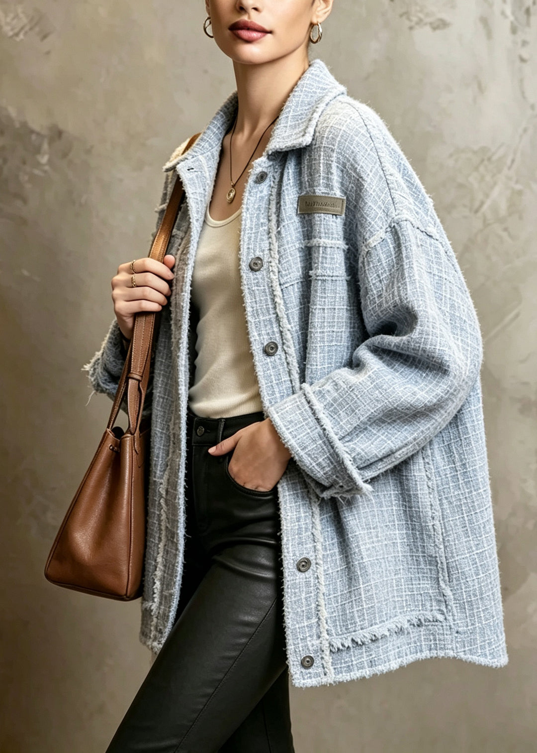 Women Blue Peter Pan Collar Patchwork Denim Coat Fall