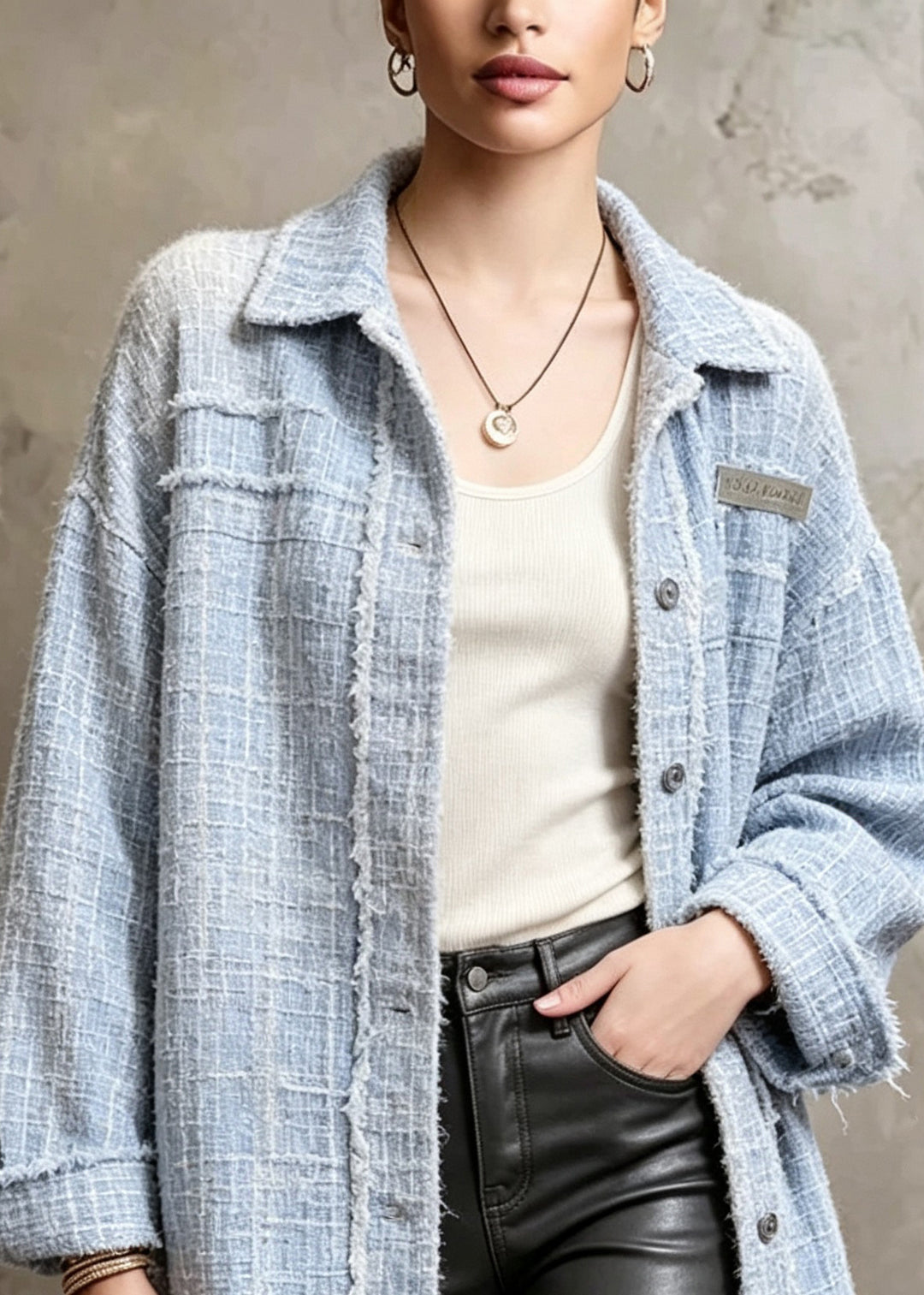 Women Blue Peter Pan Collar Patchwork Denim Coat Fall