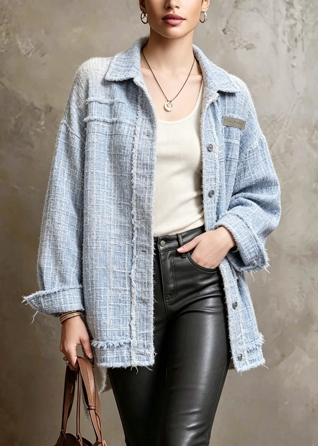 Women Blue Peter Pan Collar Patchwork Denim Coat Fall
