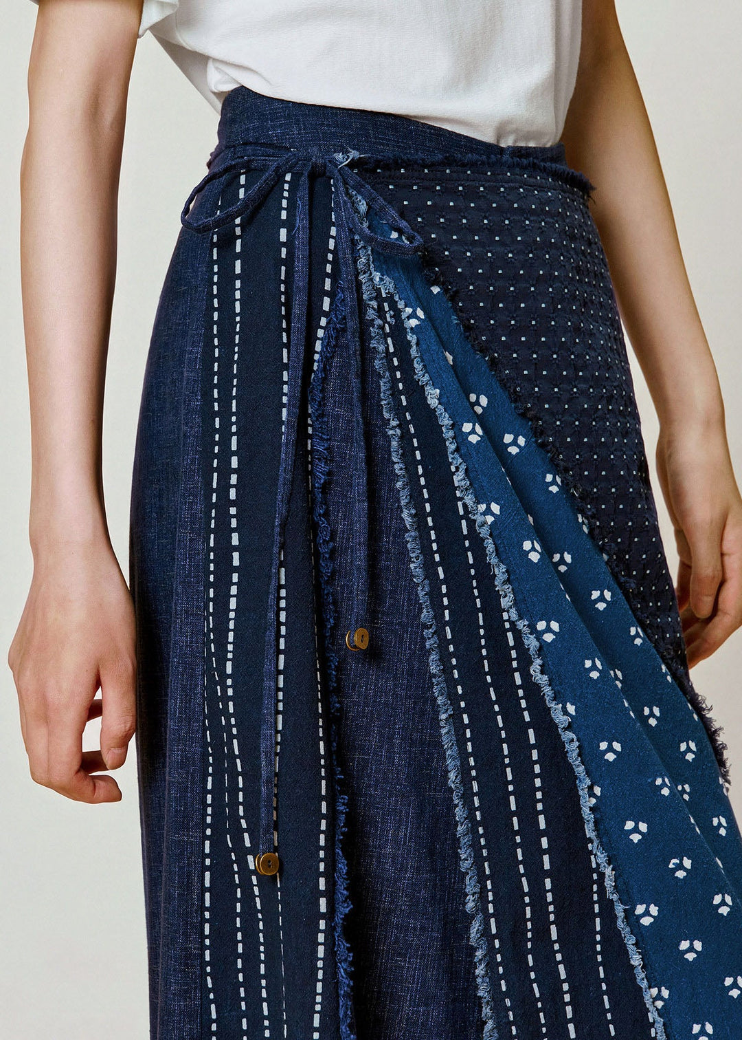 Women Blue Print Patchwork Cotton Wide Leg Pants Fall