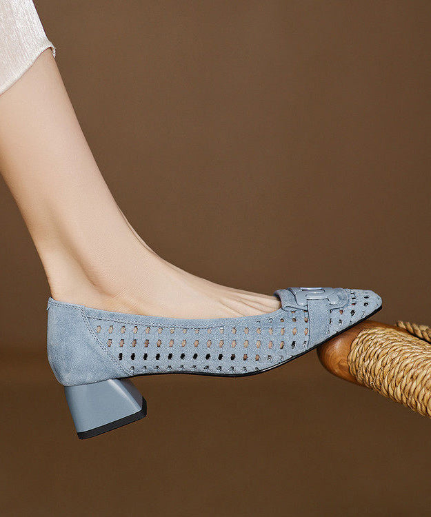 Women Blue Sandals Hollow Out Chunky Sandals