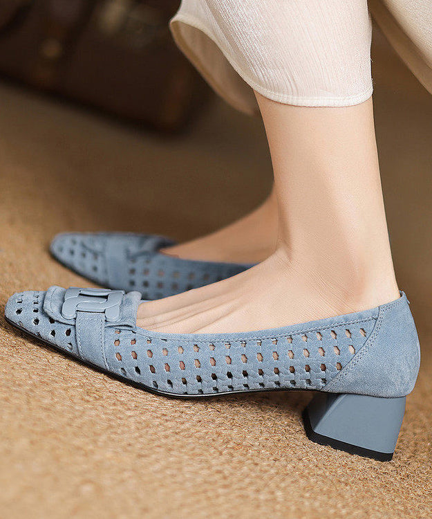 Women Blue Sandals Hollow Out Chunky Sandals