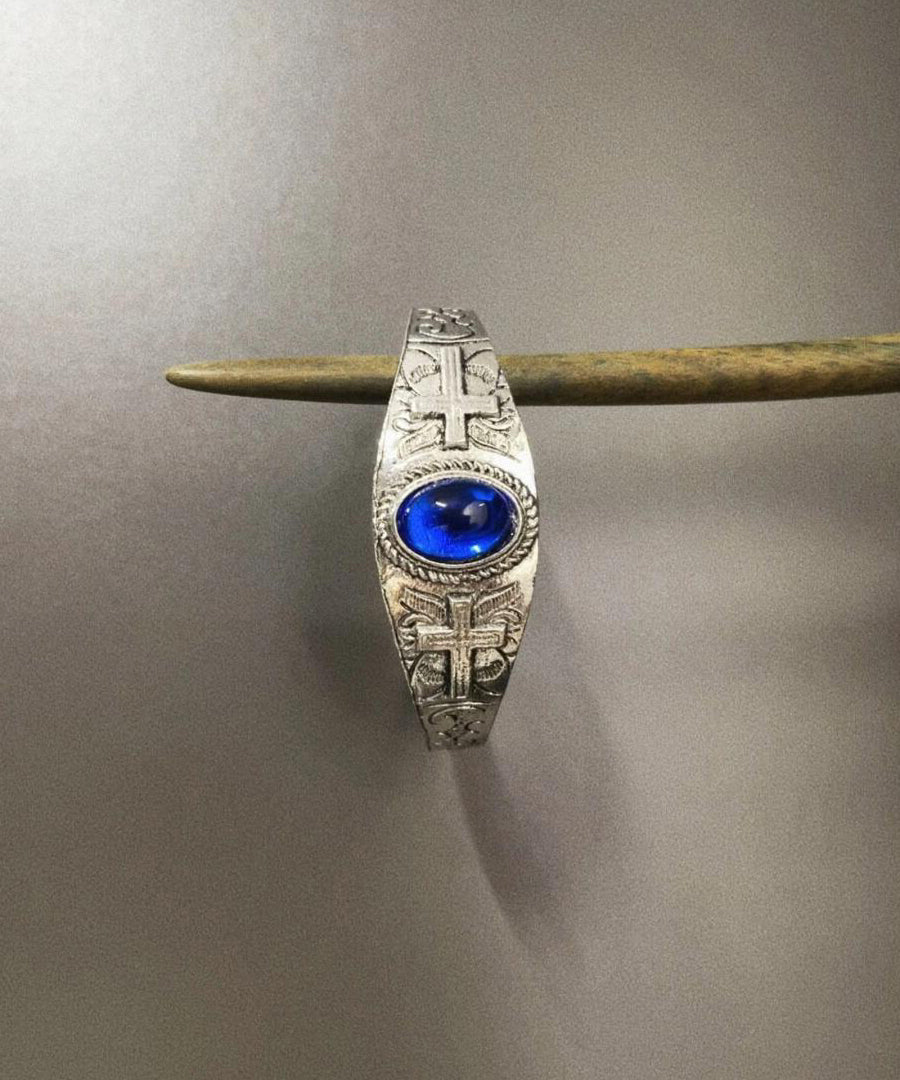 Women Blue Sterling Silver Crystal Bangle