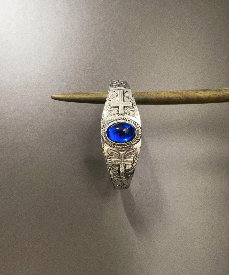 Women Blue Sterling Silver Crystal Bangle