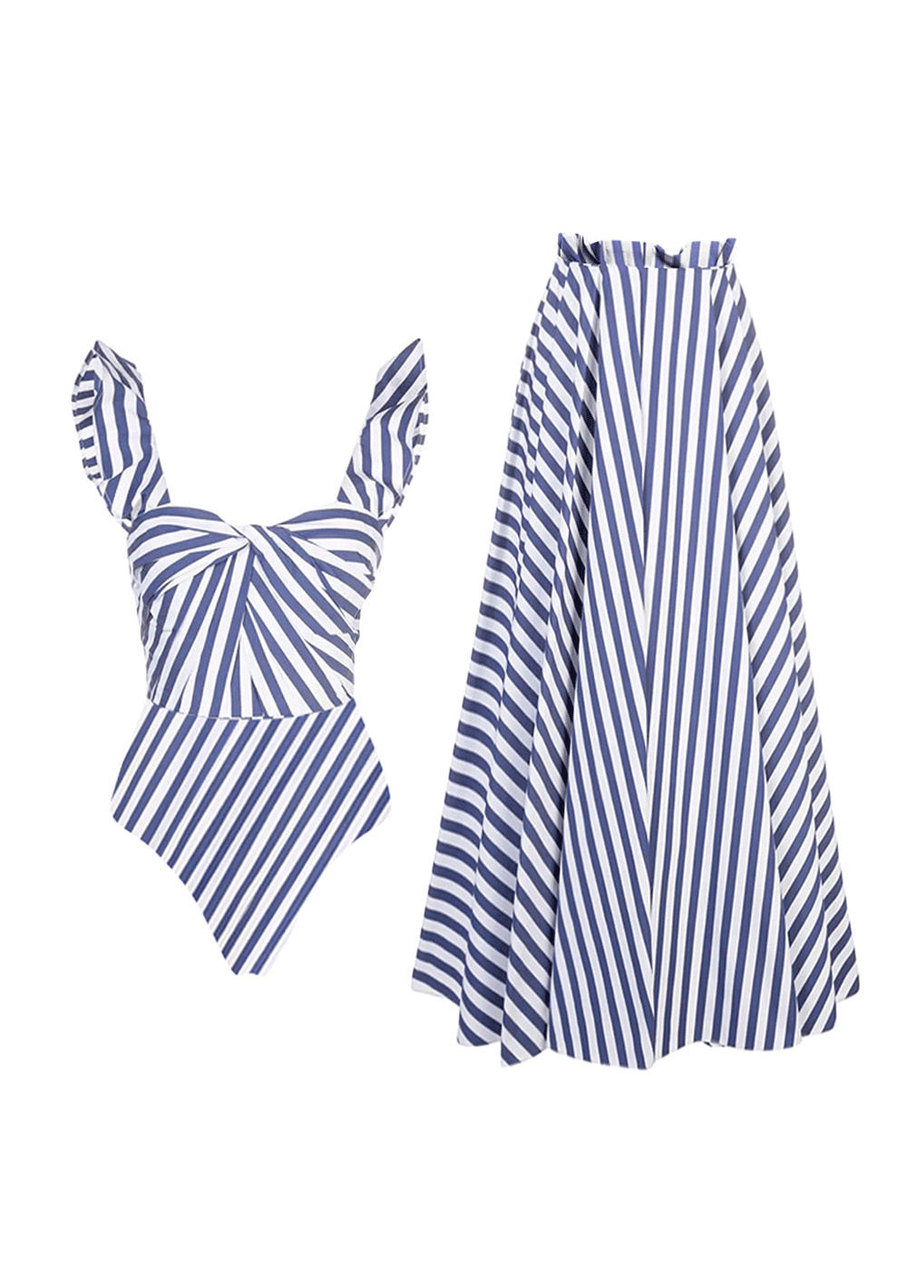 Women Blue Striped Exra Large Hem Cotton Maxi Dress Summer