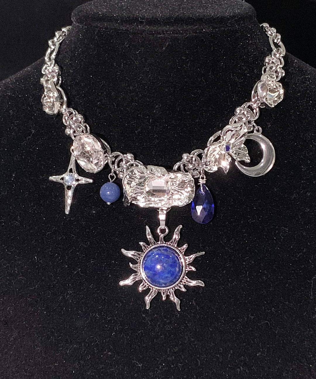Women Blue Sun Zircon Moon Alloy Pendant Choker