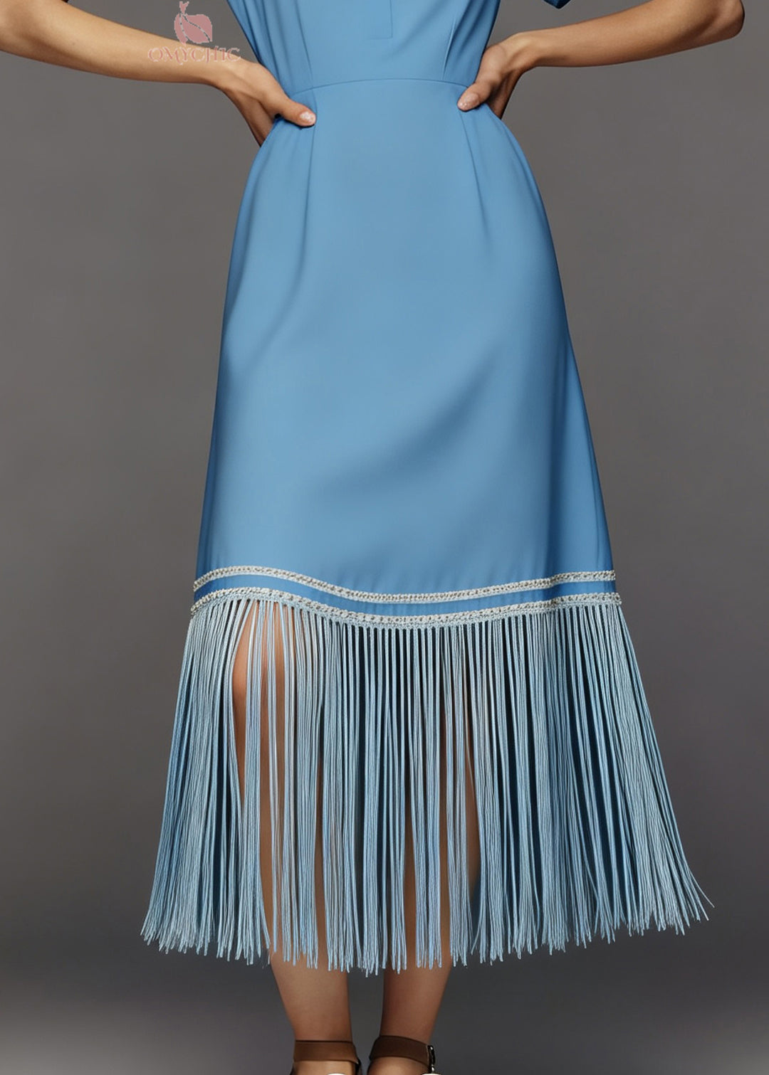 Women Blue Tasseled Patchwork Loose Cotton Dresses Summer