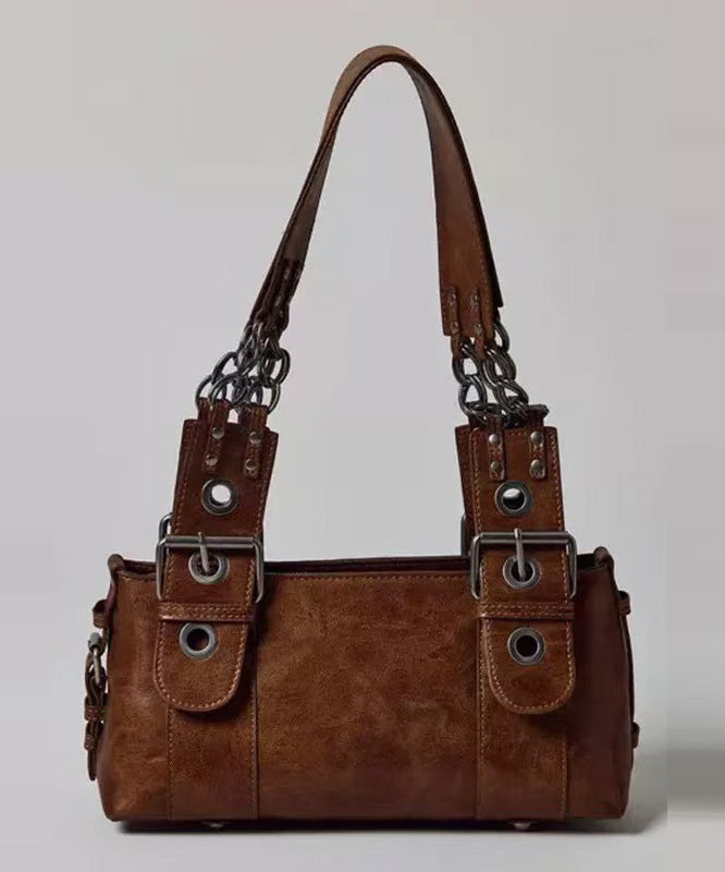 Women Brown Chain Linked Patchwork Faux Leather Shoulder Bags
