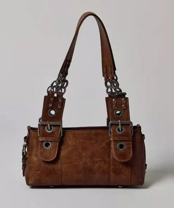 Women Brown Chain Linked Patchwork Faux Leather Shoulder Bags