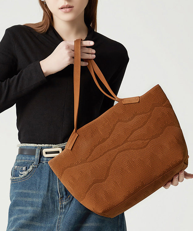 Women Brown Embossing Large Capacity Cotton Shoulder Bags