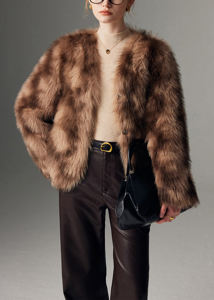 Women Brown Oversized Tie Dye Faux Fur Coat Winter