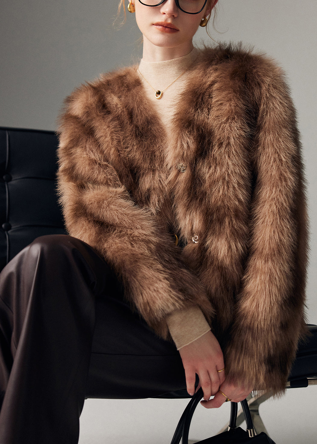 Women Brown Oversized Tie Dye Faux Fur Coat Winter