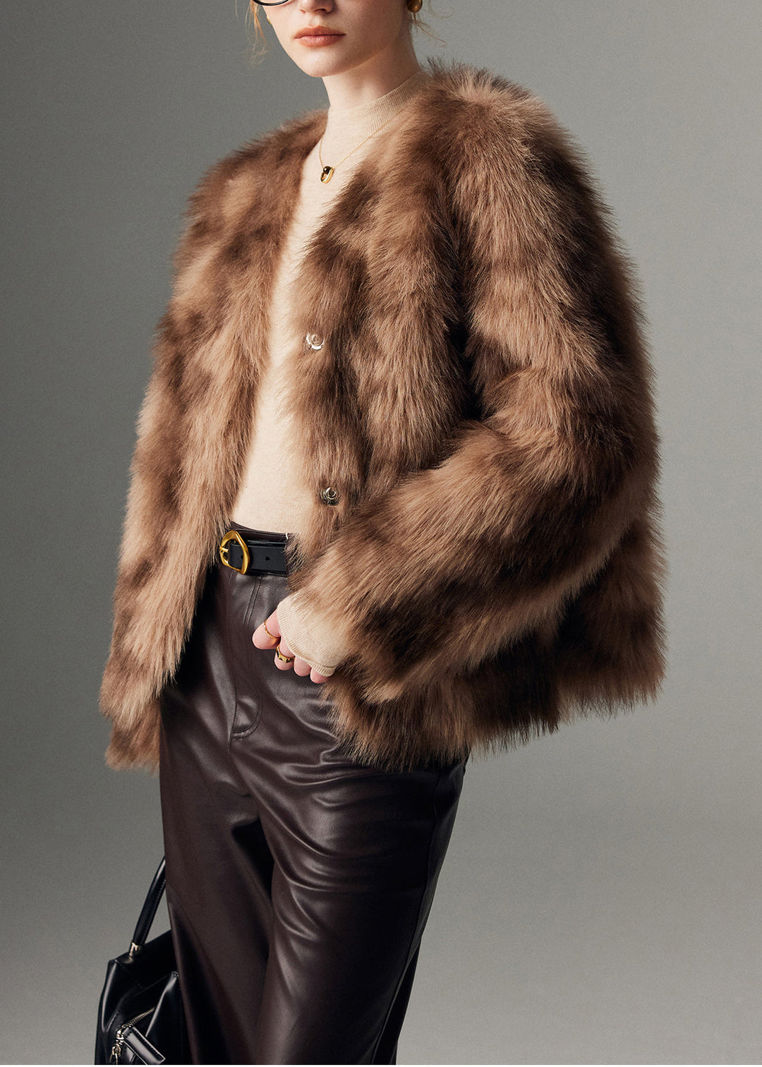 Women Brown Oversized Tie Dye Faux Fur Coat Winter