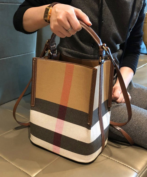 Women Brown Plaid Versatile Faux Leather Messenger Bag