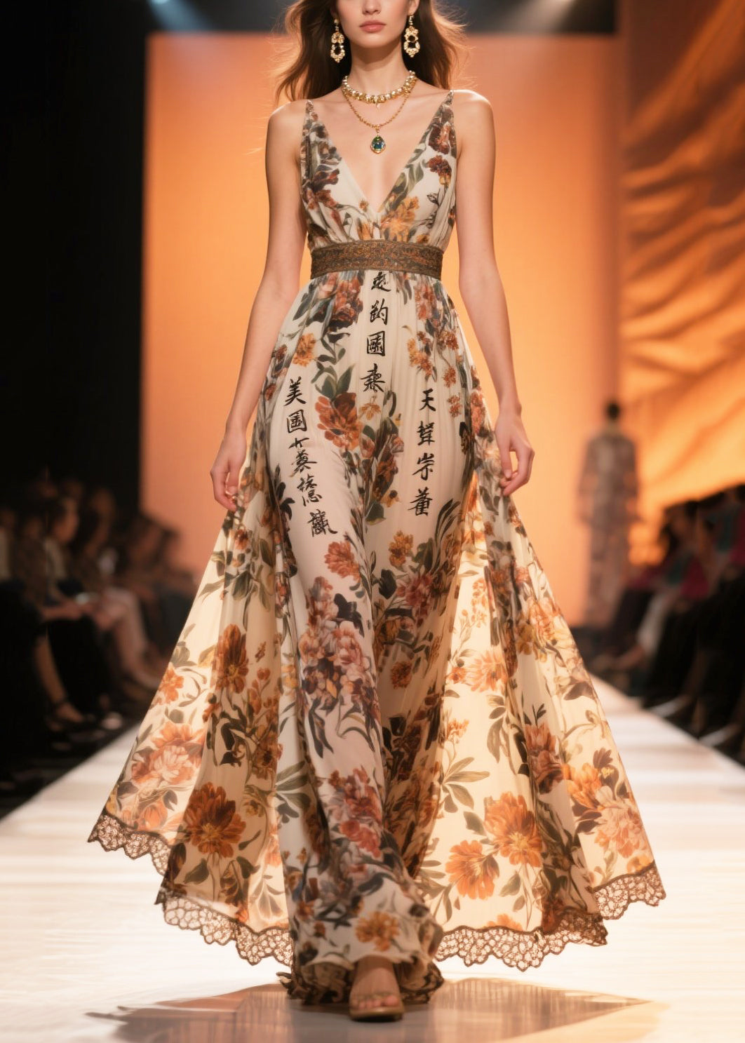 Women Brown Print Draping Chiffon Vestidos Dresses Summer