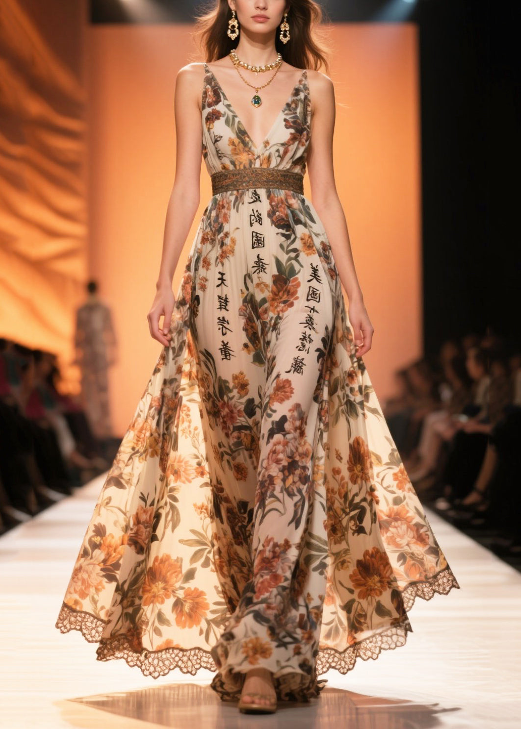 Women Brown Print Draping Chiffon Vestidos Dresses Summer