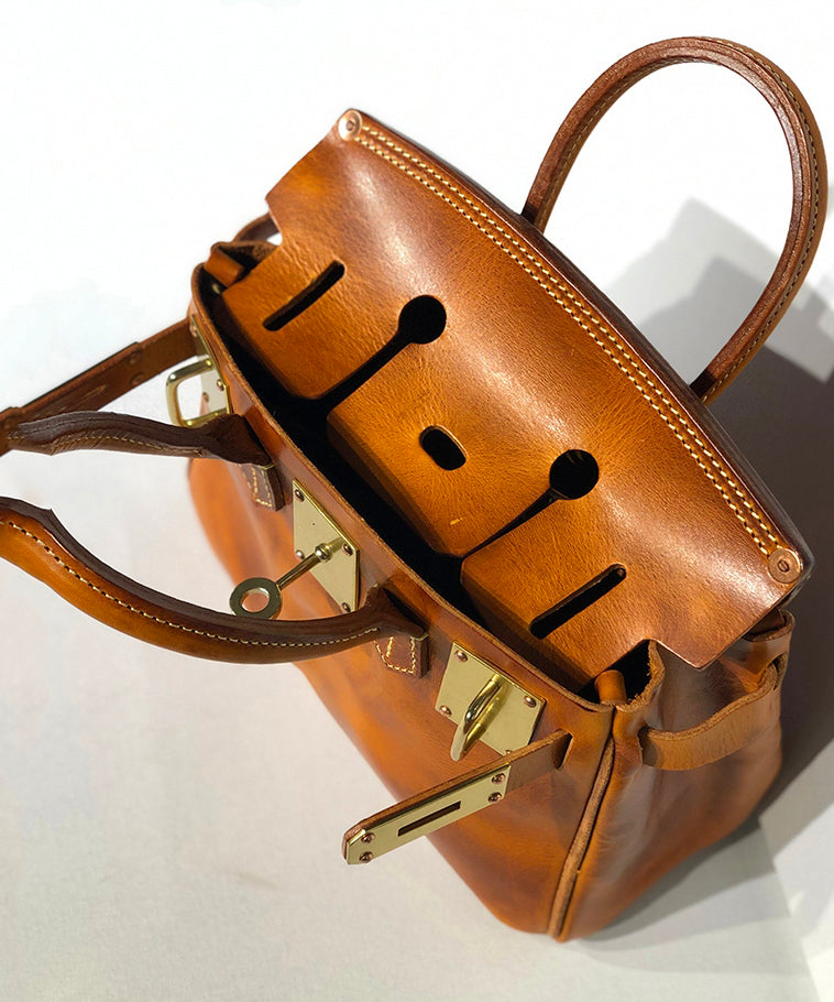 Women Brown Solid Durable Patchwork Golden Leather Tote Handbag