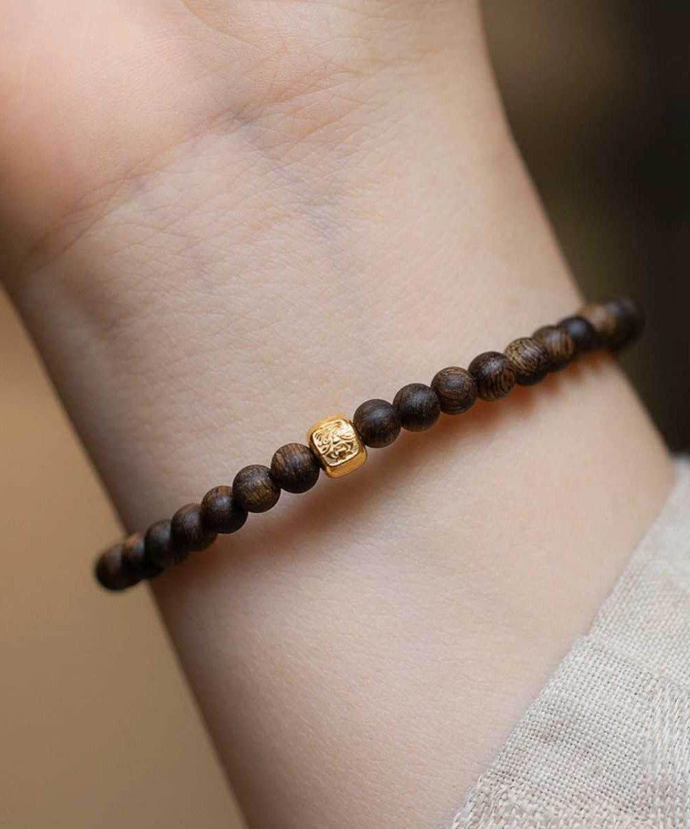 Women Brown Sterling Silver Overgild Beads Bracelet