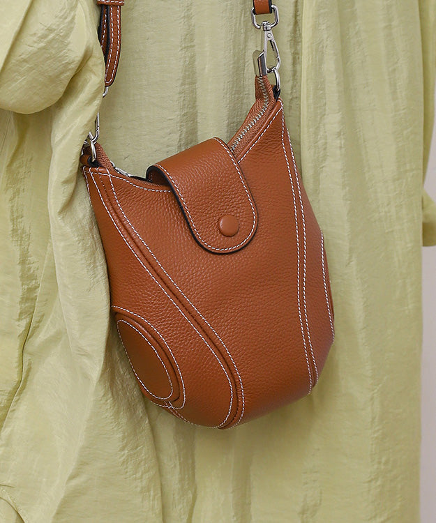 Women Brown Versatile Calf Leather Messenger Bag