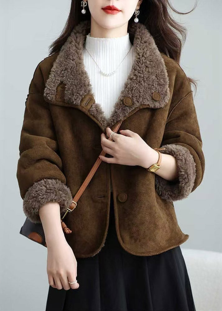 Women Brown Wear On Both Sides Leather And Fur Coat Winter