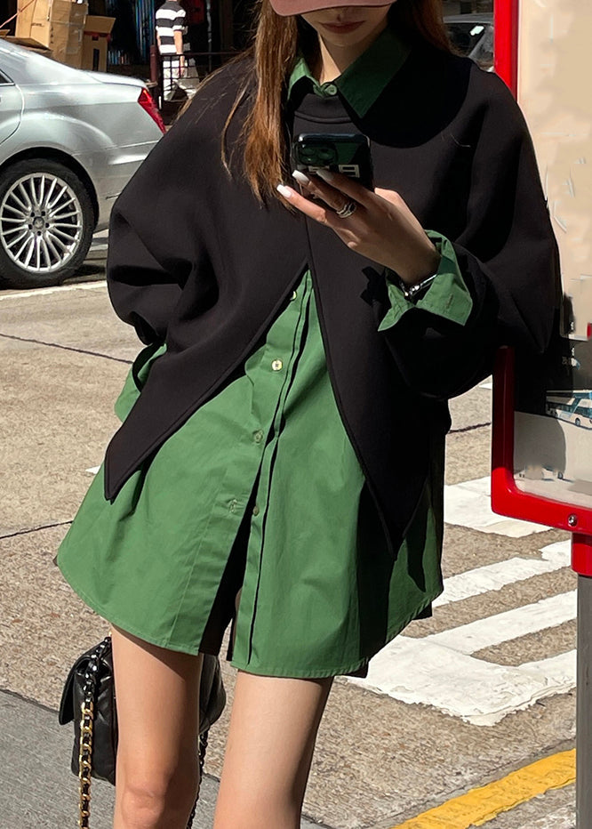 Women Button Coats And Shirts Two Piece Set Spring
