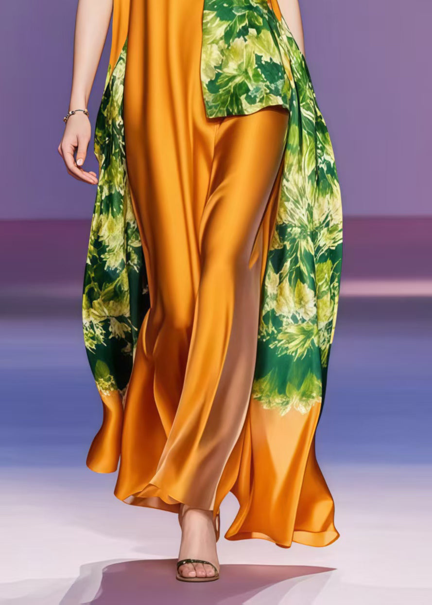 Women Caramel Asymmetrical Patchwork Silk Dress Sleeveless