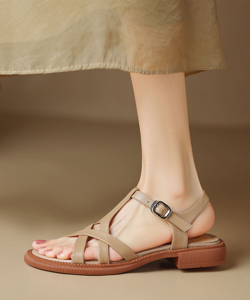 Women Caramel Hollow Out Splicing Walking Sandals Peep Toe